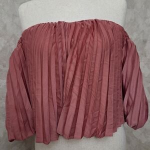 Express Pleated Off Shoulder Balloon Sleeve Blouse Dusty Rose Size S